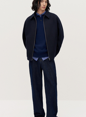 TRENDIANO2025新款羊毛毛呢翻领男款拉链外套 1SM1340880