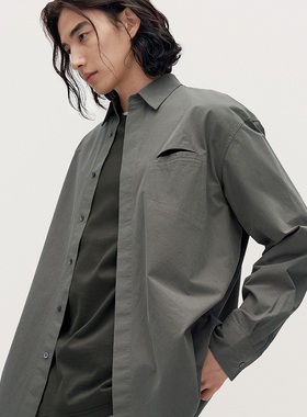 TRENDIANO2025年新款纯棉轻奢高级感口袋男款长袖衬衫 1SM1011440