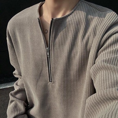 2025春秋新款半拉链长袖T恤男款高级感叠穿肌理感内搭宽松打底衫