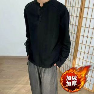 短宽boxy立领卫衣cleanfit打底衫 美式 秋季 t恤男款 潮牌 亨利领长袖