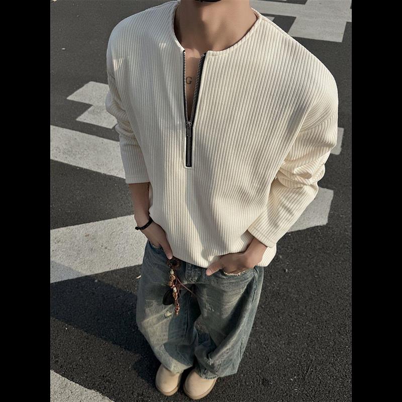 美式半拉链亨利领T恤男春秋cleanfit长袖内搭打底衫硬汉穿搭卫衣