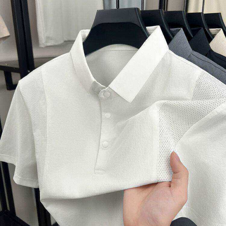 运动休闲拼接短袖t恤男2026新款衬衫领polo衫男纯色百搭夏装衣服