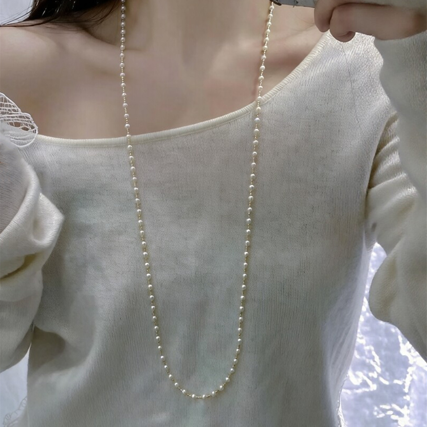 天然珍珠项链女气质轻奢细长毛衣链法式复古锁骨链精致颈饰