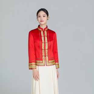 新娘装 格格中国风复古新中式 醋酸段对襟立领新年装