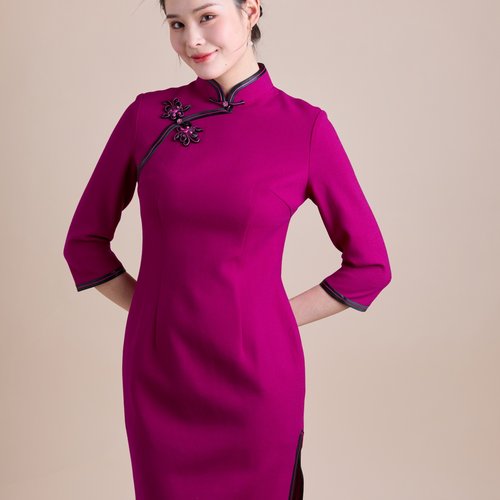 羊毛手工盘扣妈妈短旗袍