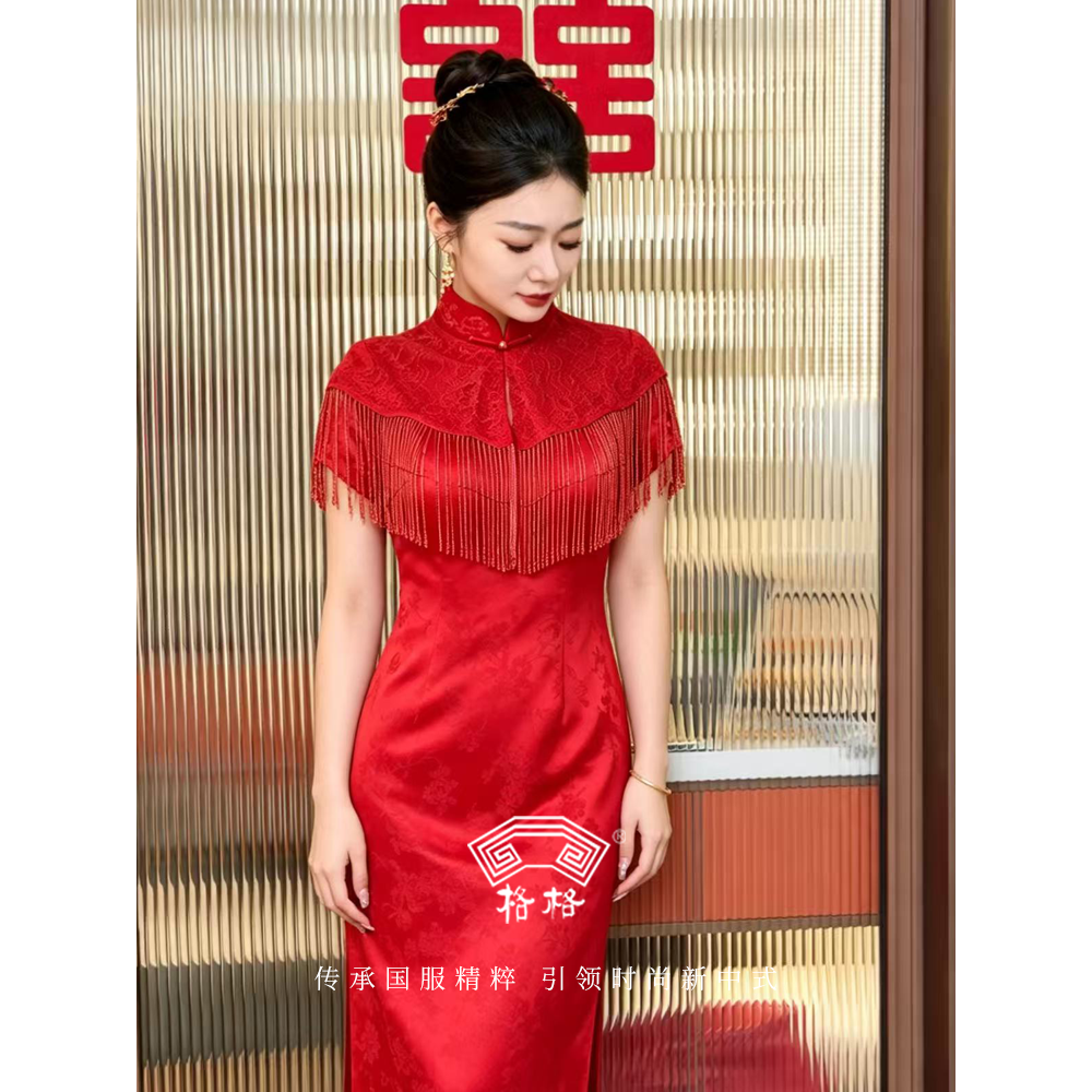 格格订婚礼服新中式新娘连衣裙新款复古红色敬酒旗袍礼服连身裙