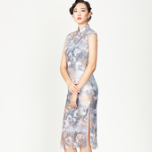 新品 旗袍年轻款 日常短袖 法式 性感敬酒服 剪碎花纹同款 格格夏季