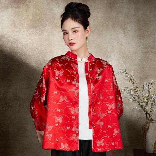 中国风复古提花对襟上衣