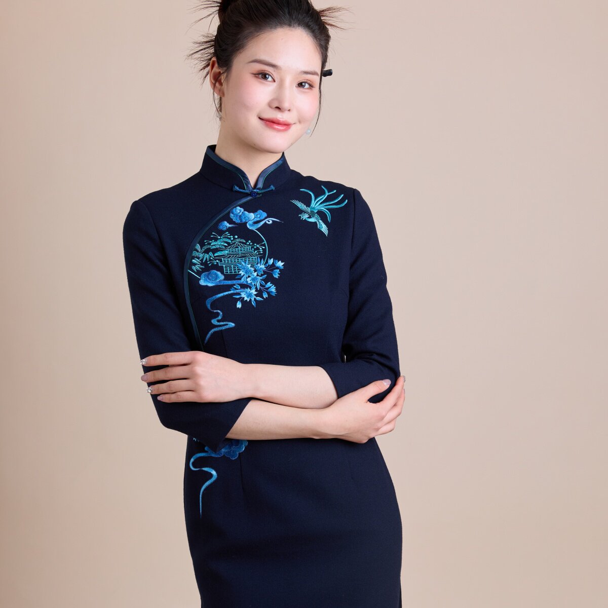 新中式中国风复古重工刺绣羊毛毛呢七分袖立领旗袍妈妈装,女装/女士精品,旗袍,淘宝优惠券,粉丝福利购,淘宝优惠卷