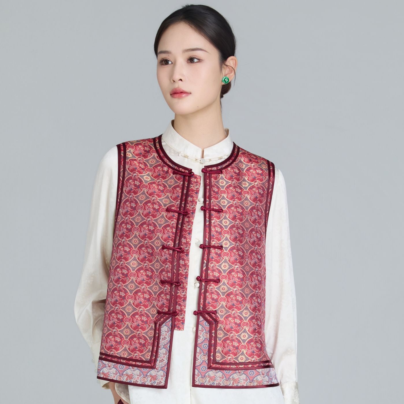 福寿康宁-中国风复古手工盘扣圆领马夹GB3BK021224