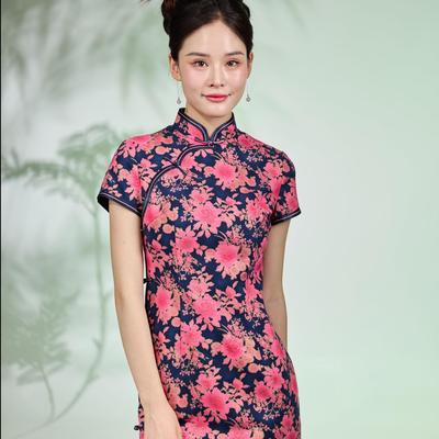 素心从简-中国风复古纯棉印花立领短旗袍G82BW020039