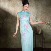 中国风复古妈妈旗袍醋酸缎重工刺绣手工盘扣立领新中式 日常雅致款