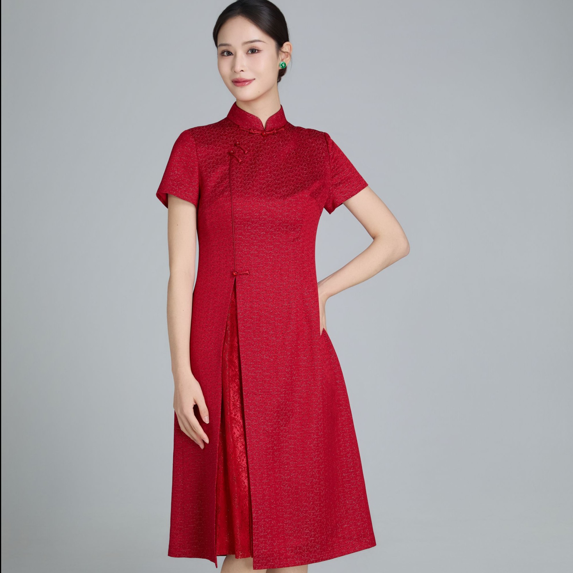 琉璃月华-中国风复古手工盘扣立领连衣裙GB3BL020121