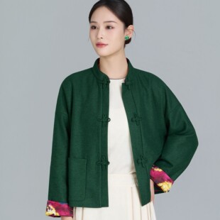 素心从简-中国风复古手工盘扣对襟立领毛呢上衣