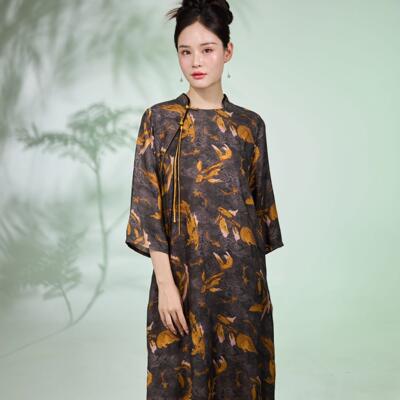 素心从简-中国风复古印花大袍连衣裙
