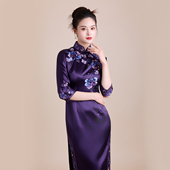 醋酸刺绣旗袍喜婆婆复古礼服妈妈岳母气质喜妈妈婚宴旗袍2025新款