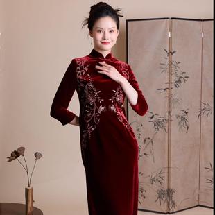 富贵牡丹手工盘扣妈妈装 水滴领重工刺绣 丝绒桑蚕丝雍华百搭