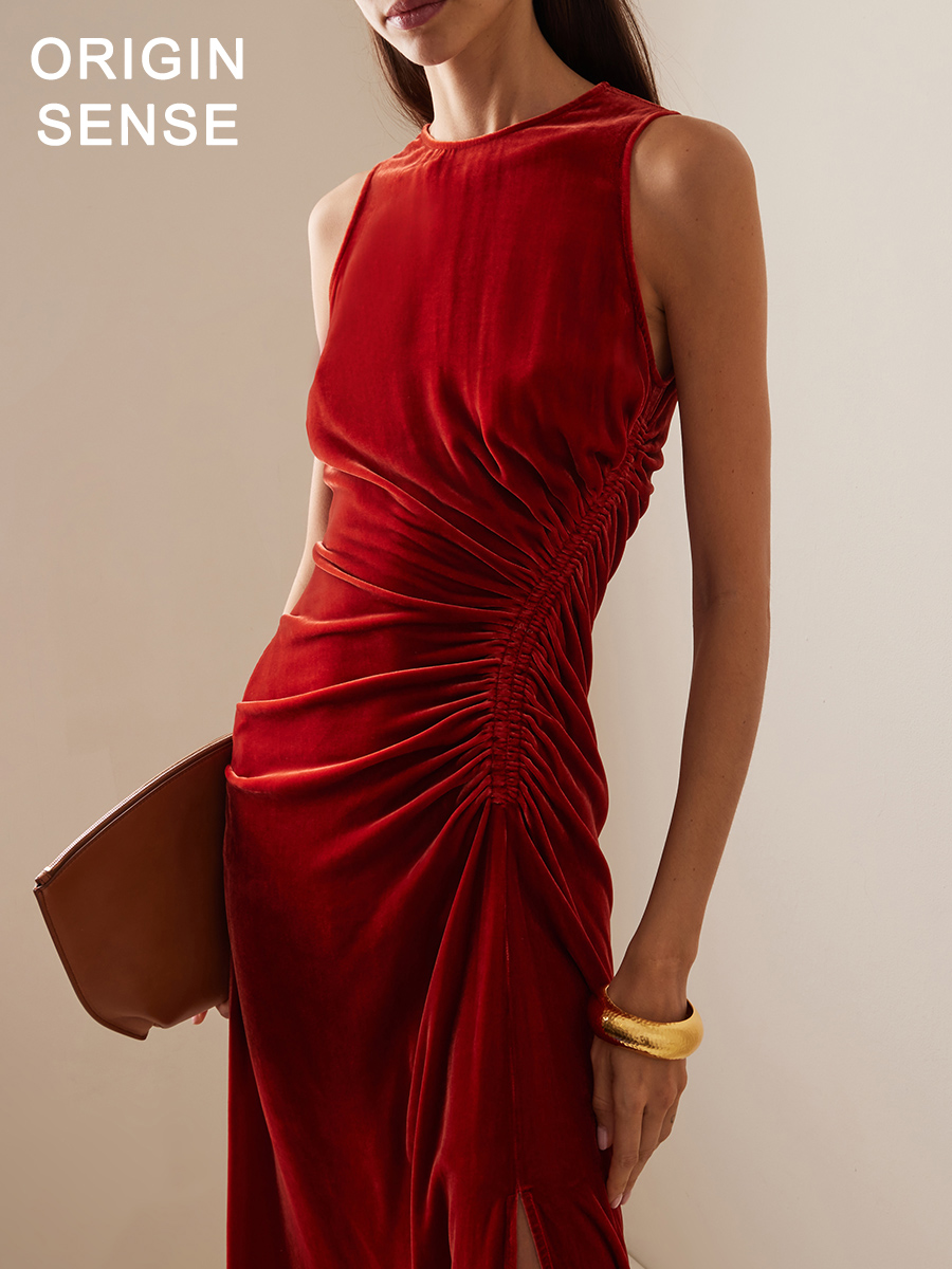 知觉之门优雅无袖宴会长款褶皱