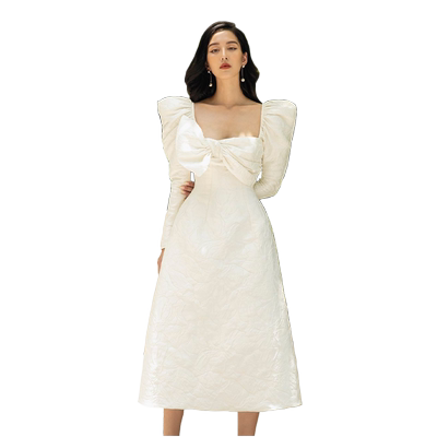 ORIGIN SENSE/知觉之门宽领口立裁设计师风格性感提花高档白色裙