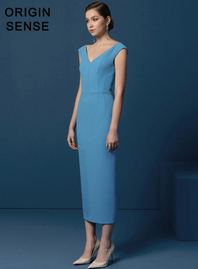 ORIGIN SENSE/知觉之门性感洋气经典V领职场打底简约长款包臀裙