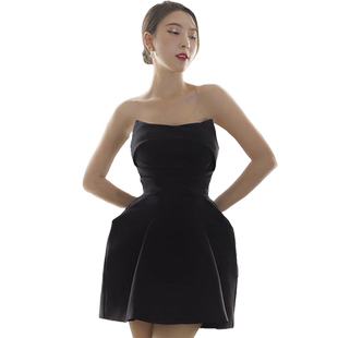 ORIGIN SENSE/知觉之门矮小个子性感抹胸露肩气质超短洋气小黑裙