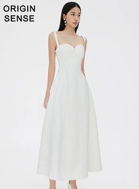 ORIGIN SENSE/知觉之门高档精品抹胸吊带A字大摆公主风长款小白裙