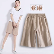 Quần lửng năm quần nữ mùa hè vải lanh quần thường quần vải lanh 5 điểm quần short nữ mùa hè lỏng quần nóng kích thước lớn - Quần short