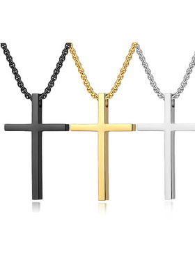 2025欧美跨境钛钢十字架项链男女情侣款小清新简约个性小中大吊坠