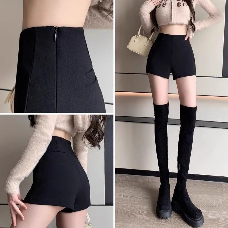 春秋高腰弹力休闲黑丝in纯欲风西装女辣妹修身显瘦a字裤短裤口袋