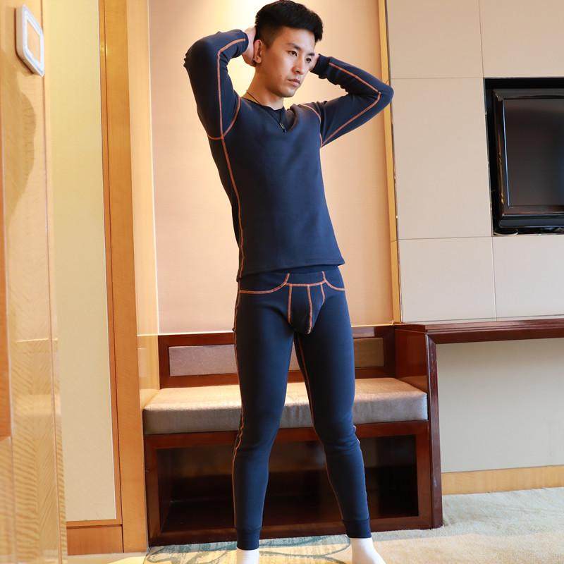 男士加绒加厚保暖内衣一套装男土秋裤冬季青年潮紧身小圆领弹力棉