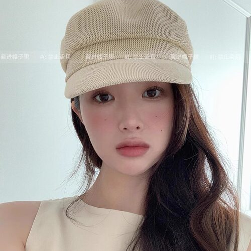 韩国ins博主简约平顶纯色鸭舌帽女休闲遮阳画家帽显脸小八角帽潮