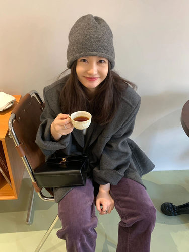 羊驼毛灰色毛线帽女秋冬百搭