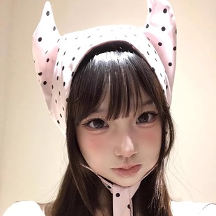 小恶魔角波点套头帽子女可爱亚文化y2k拍照氛围感系带渔夫帽辣妹