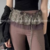 韩国甜美性感豹纹围裙辣妹氛围感叠穿荷叶边网纱飘带系带装 饰腰饰