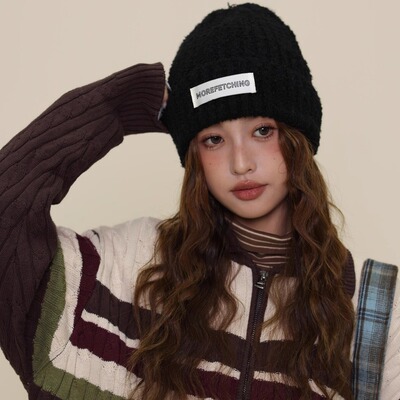 针织帽大头围帽子女秋冬季毛线帽骑车防风保暖加厚显脸小包头帽男