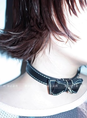 哥特风小众设计黑色蝴蝶结choker项圈pu街头复古皮辣妹锁骨链颈链