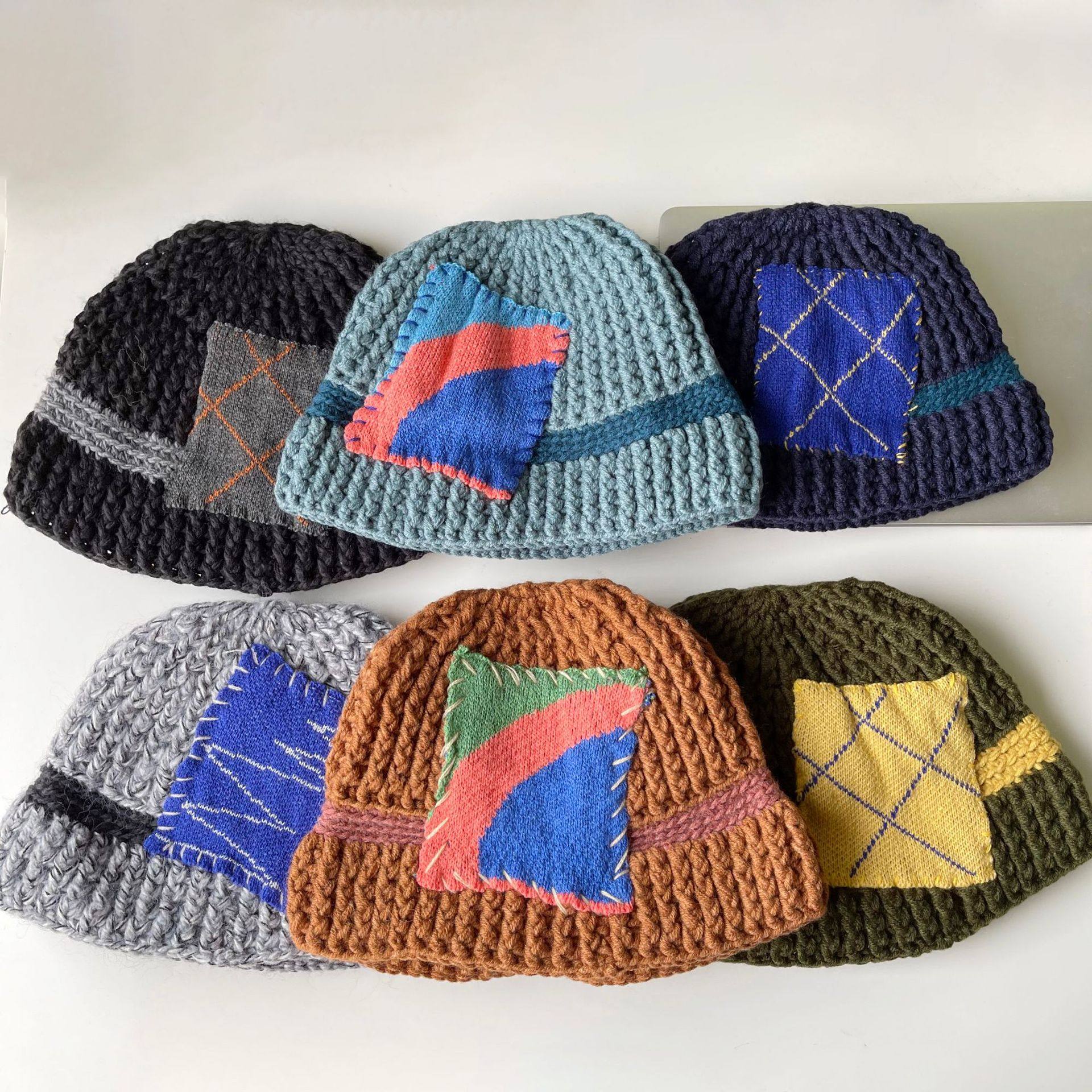 韩国小众设计师款潮人彩虹毛线帽女ins手工秋冬保暖针织渔夫帽子