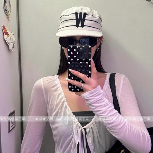 韩国潮牌W字母条纹刺绣平顶鸭舌帽女小众灯芯绒平檐帽棒球帽子男