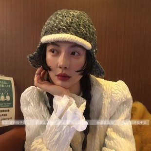 韩国小众设计师手工针织护耳帽女ins博主款复古短檐雷锋帽飞行帽