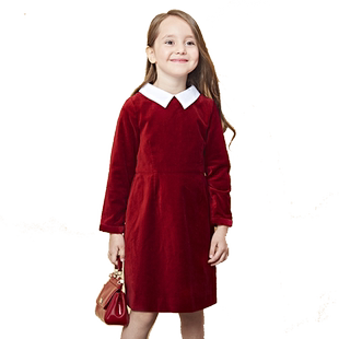 HERROYAL女童丝绒棉生日红色礼服裙秋冬装连衣裙圣诞新年装中大童