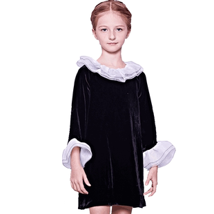 HERROYAL秋冬女童装真丝丝绒公主裙钢琴表演礼服裙丝绒裙亲子母女