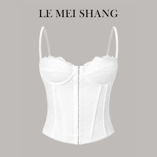 跨境ins女装 鱼骨钢圈裹胸排扣露背小背心欧美风性感纯色蕾丝吊带