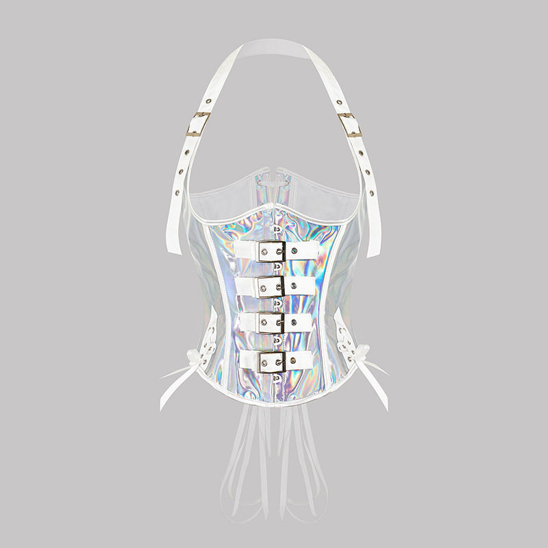 宫廷性感皮带钻扣紧身束身衣哥特风肩带挂脖幻彩款腰封束腰马甲