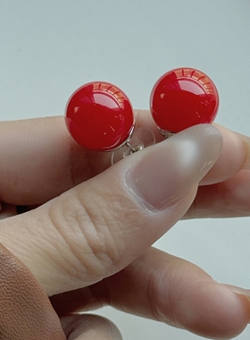 彩色玛瑙耳钉女圆珠高油高冰荧光耳环简约气质