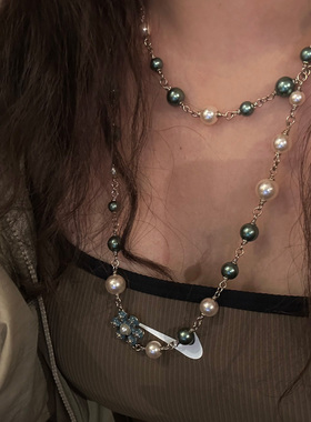 高级感珍珠项链女轻奢多层毛衣链