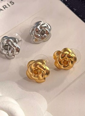 1000SE小众设计立体山茶花耳钉女轻奢高级感花朵耳环