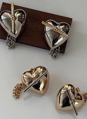 1000SE轻奢金属爱心耳钉女时尚简约链条装饰耳环