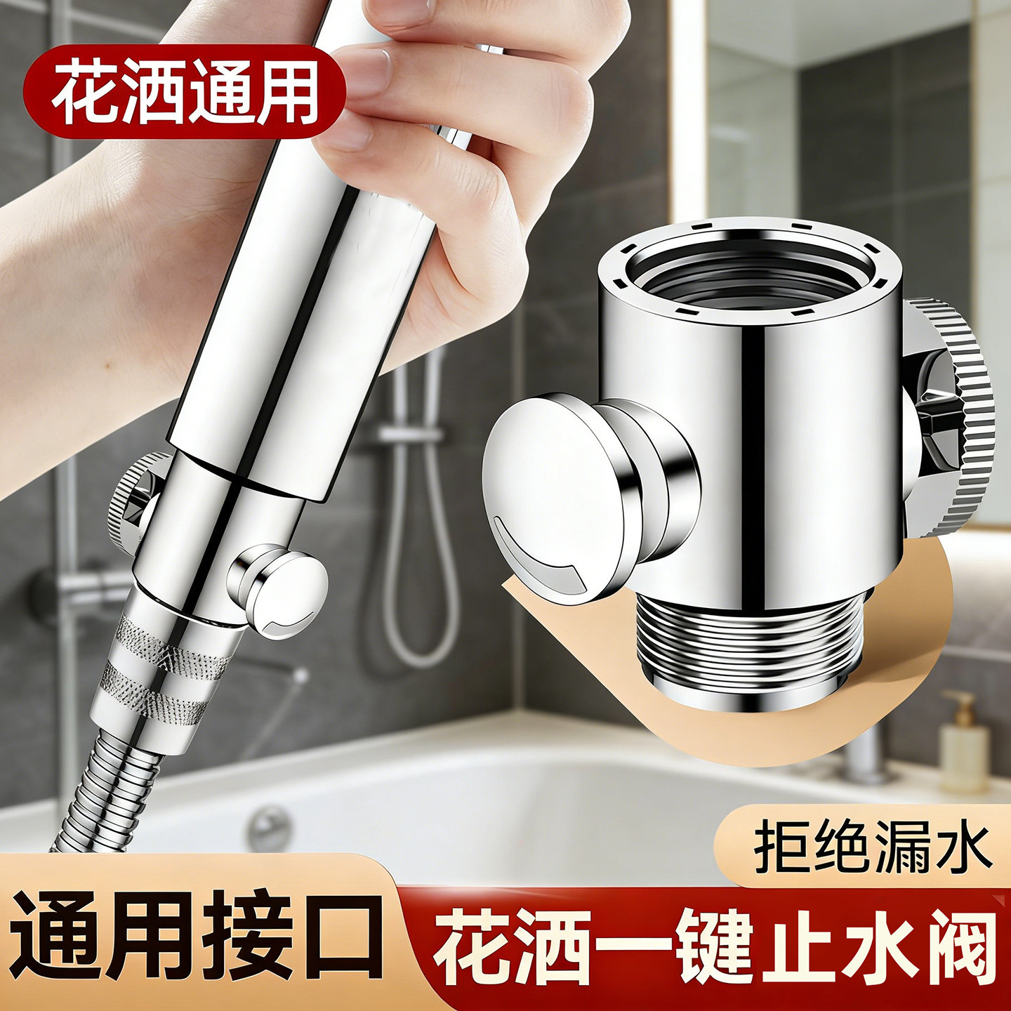 花洒淋浴手持喷头一键止水阀快捷开关旋转带调流喷枪软管直通阀门