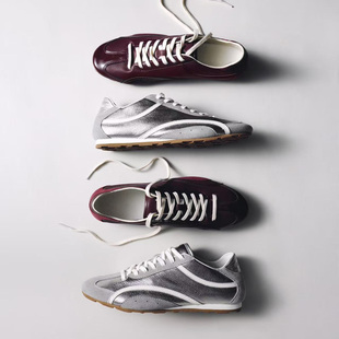 软底轻便慢跑单鞋 女百搭休闲运动鞋 爆 复古风拼色德训鞋 真皮阿甘鞋