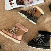 加绒保暖防滑防水短筒毛毛靴子百搭舒适棉鞋 厚底雪地靴女冬季 新款